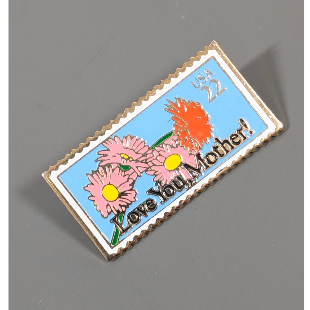 Vintage 1986 USPS Stamp Pin Love You Mother Floral 22‎ Cent Brooch